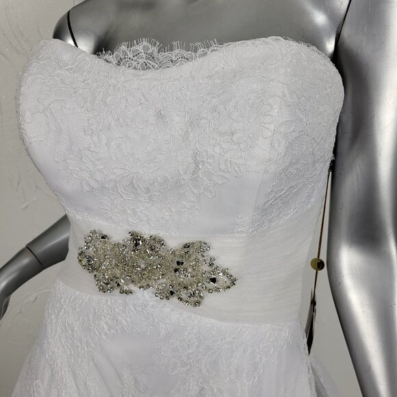 NWT~$2750~DEMETRIOS~10/12~WHITE STRAPLESS RHINESTONE BEADED LACE WEDDING DRESS - Picture 7 of 16